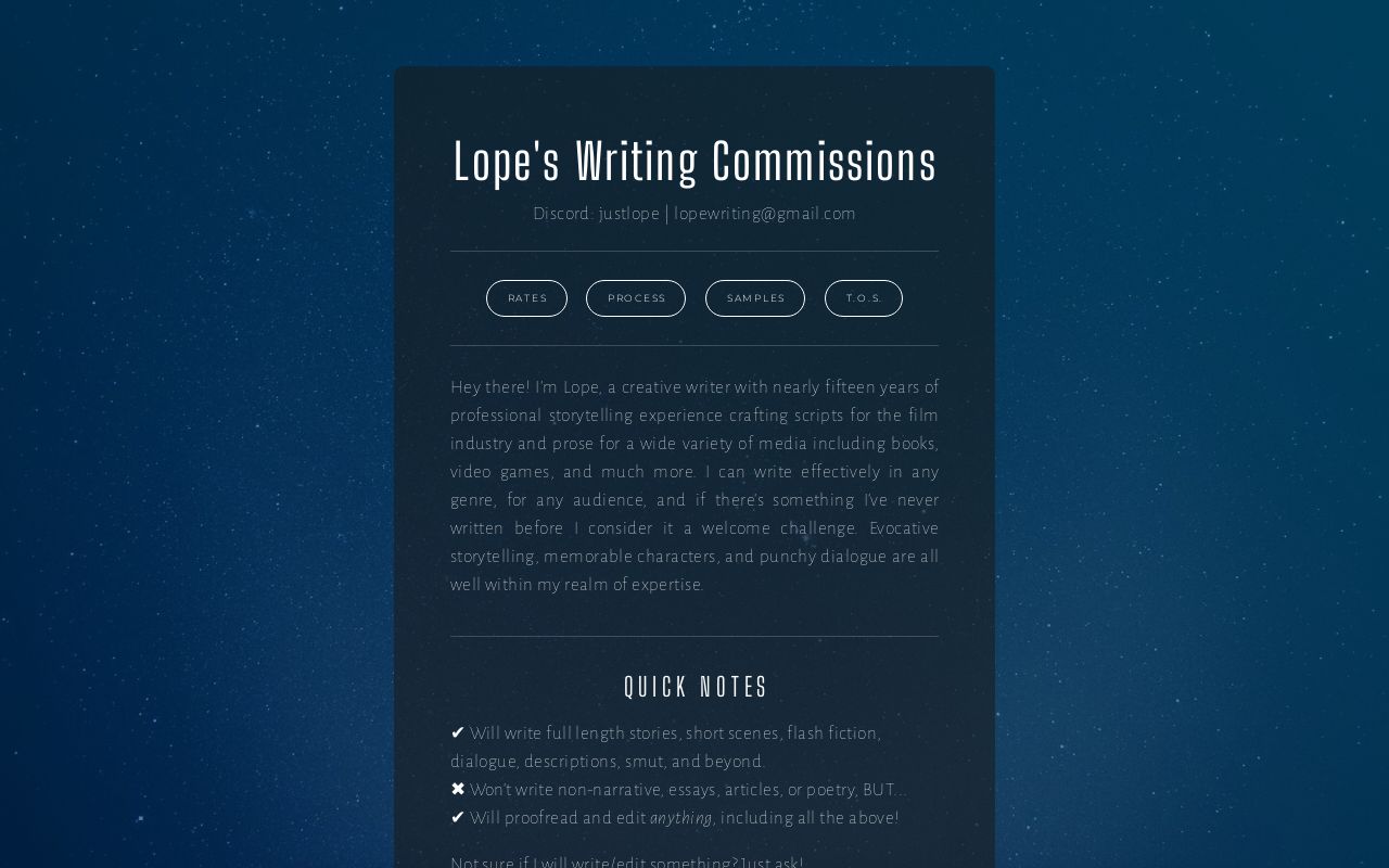 Lope's Writing Commissions